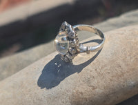 14k white gold Edwardian moonstone and old mine cut halo antique ring