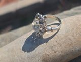 14k white gold Edwardian moonstone and old mine cut halo antique ring