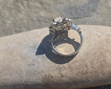 14k white gold Edwardian moonstone and old mine cut halo antique ring