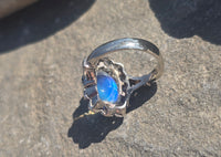 14k white gold Edwardian moonstone and old mine cut halo antique ring
