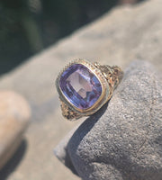 14k gold created alexandrite filigree antique ring