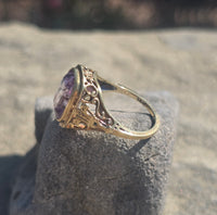 14k gold created alexandrite filigree antique ring