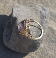 14k gold created alexandrite filigree antique ring