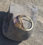 14k gold created alexandrite filigree antique ring