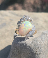 Platinum & 18k yellow gold opal and diamond  estate ring