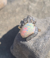Platinum & 18k yellow gold opal and diamond  estate ring