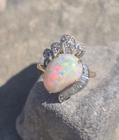 Platinum & 18k yellow gold opal and diamond  estate ring