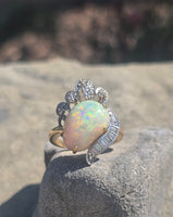 Platinum & 18k yellow gold opal and diamond  estate ring