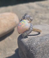 Platinum & 18k yellow gold opal and diamond  estate ring