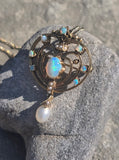 14k gold Victorian opal and pearl necklace pendant lavaliere pin brooch