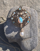 14k gold Victorian opal and pearl necklace pendant lavaliere pin brooch