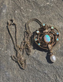 14k gold Victorian opal and pearl necklace pendant lavaliere pin brooch