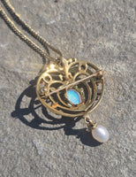 14k gold Victorian opal and pearl necklace pendant lavaliere pin brooch