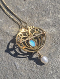 14k gold Victorian opal and pearl necklace pendant lavaliere pin brooch