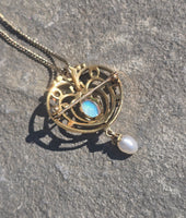 14k gold Victorian opal and pearl necklace pendant lavaliere pin brooch