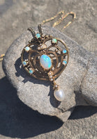14k gold Victorian opal and pearl necklace pendant lavaliere pin brooch