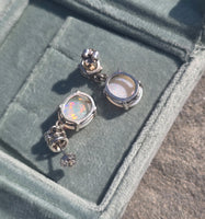 14k white gold Australian opal dangle estate earrings