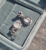 14k white gold Australian opal dangle estate earrings