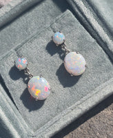 14k white gold Australian opal dangle estate earrings