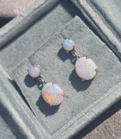 14k white gold Australian opal dangle estate earrings