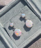 14k white gold Australian opal dangle estate earrings