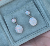 14k white gold Australian opal dangle estate earrings