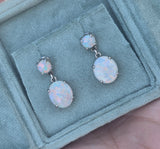 14k white gold Australian opal dangle estate earrings