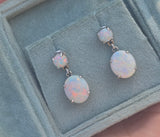 14k white gold Australian opal dangle estate earrings