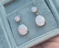 14k white gold Australian opal dangle estate earrings