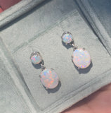 14k white gold Australian opal dangle estate earrings