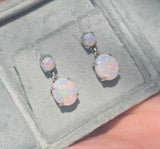 14k white gold Australian opal dangle estate earrings