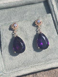 14k gold amethyst and diamond estate earrings