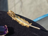 18k gold & platinum two tone diamond feather brooch pin - French hallmarks