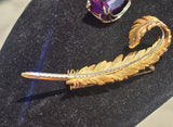 18k gold & platinum two tone diamond feather brooch pin - French hallmarks