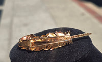 18k gold & platinum two tone diamond feather brooch pin - French hallmarks