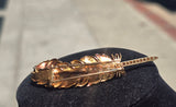 18k gold & platinum two tone diamond feather brooch pin - French hallmarks