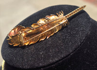 18k gold & platinum two tone diamond feather brooch pin - French hallmarks