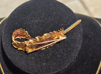 18k gold & platinum two tone diamond feather brooch pin - French hallmarks