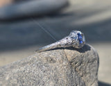 platinum Deco c.1920's filigree blue sapphire and diamond estate ring