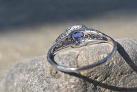 platinum Deco c.1920's filigree blue sapphire and diamond estate ring