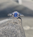 platinum Deco c.1920's filigree blue sapphire and diamond estate ring