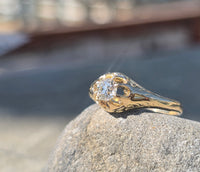 14k gold old mine cut diamond solitaire antique estate ring - apx .30ct