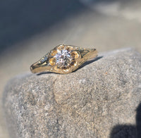 14k gold old mine cut diamond solitaire antique estate ring - apx .30ct