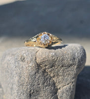 14k gold old mine cut diamond solitaire antique estate ring - apx .30ct