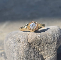 14k gold old mine cut diamond solitaire antique estate ring - apx .30ct