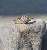 14k gold old mine cut diamond solitaire antique estate ring - apx .30ct