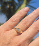 14k gold old mine cut diamond solitaire antique estate ring - apx .30ct