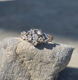 10k gold old mine and rose cut diamond antique cluster ring