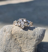 10k gold old mine and rose cut diamond antique cluster ring