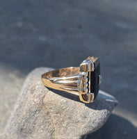 10k gold vintage Deco onyx diamond ring